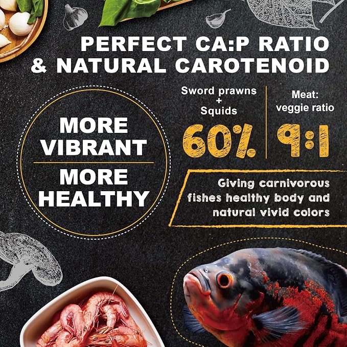 Ultra Fresh Cichlid Sinking Fish Food, Wild Sword Prawns, All Natural Ingredients, Carnivore Pellets for Large Cichlid and Tropical Fish, Royal Cichlid Premium Pellet 2.2 Pound