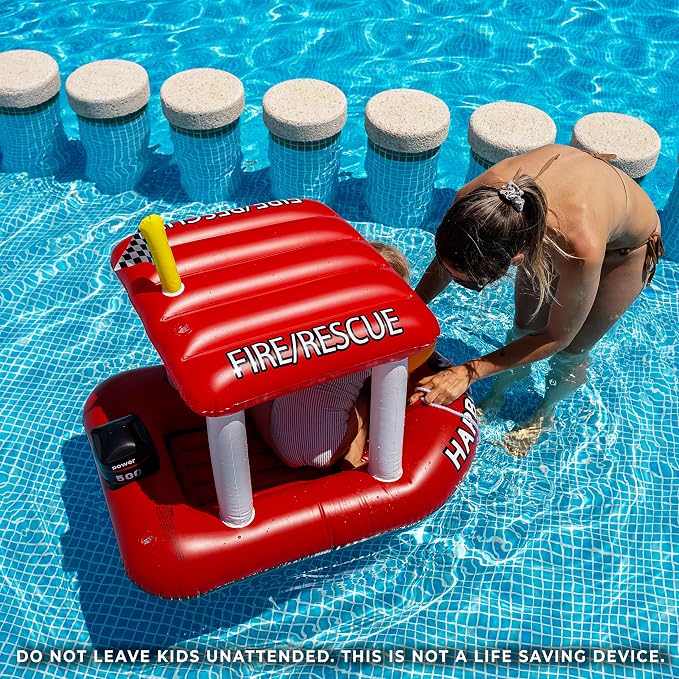 Police Boat Inflatable Pool Floats Kids, Toddler Harbor Master Police Patrol Inflatable Boat Pool Float Ride On, Fun Water Toy Squirter Pool Toy, Police & Fire Rescue Theme Pool Raft for Boys, Girl
