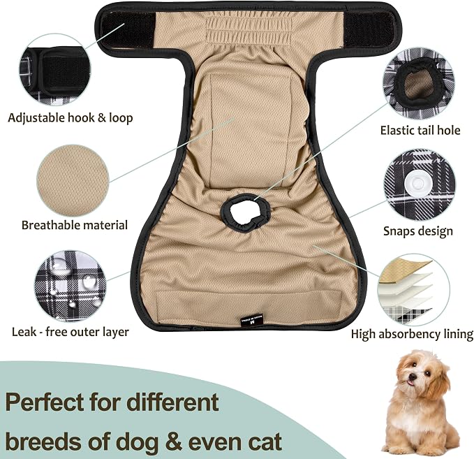 Female Dog Diapers 5Pcs - Premium Reusable Diapers for Doggie in Heat - Highly Absorbent Dog Diapers Female for Pet Incontinence with Adjustable Snaps, Black, M