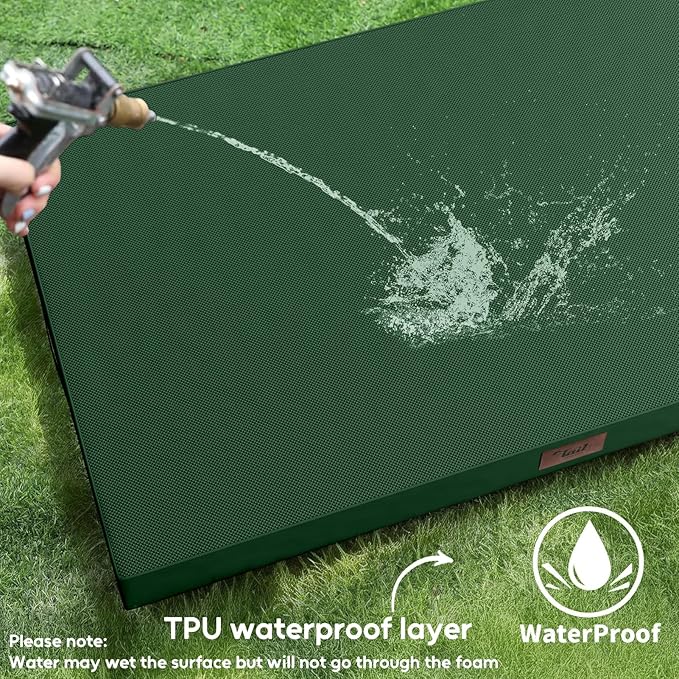 Outdoor All Weather Dog Bed, XXL Waterproof Orthopedic Egg Crate Foam Pet Mat with Removable Washable Oxford Cooling Cover for Large Dogs, 47x29 Inch, Dark Green