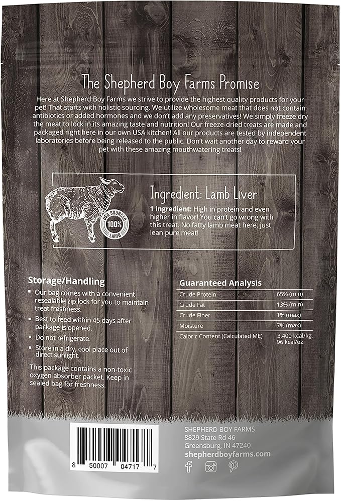Shepherd Boy Farms Freeze Dried Dog and Cat Treats, Lamb Liver, All Natural Single Ingredient Freeze-Dried Dog Treat & Snacks, Made in USA, High Protein, Essential Nutrition of Raw Food, 3oz