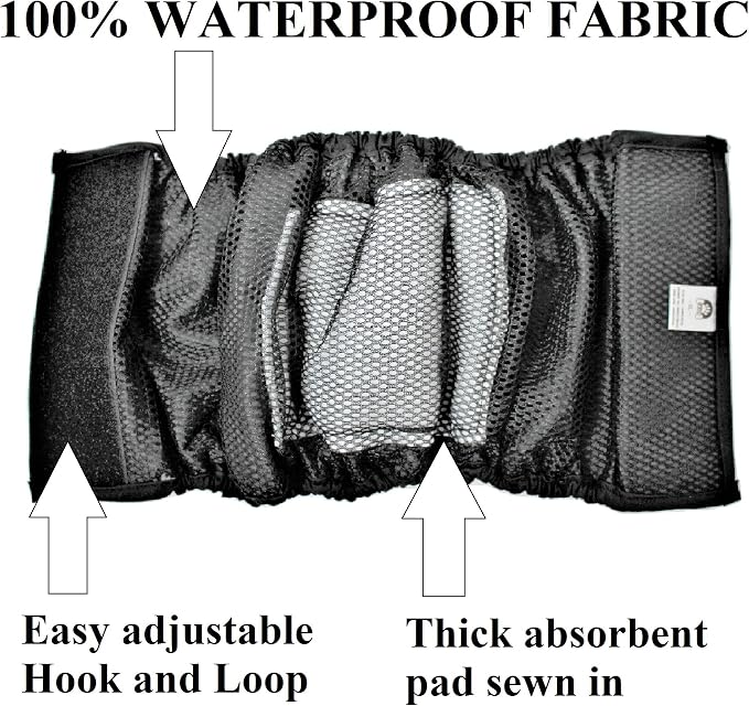 FDC Leak Proof Waterproof Diapers Dog Belly Band Male Wrap Washable Reusable Absorbent Pad Lined for Small Medium Large Pets Black (M: Waist 12" - 14", Pack of 2 Black)