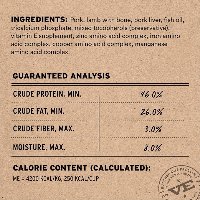 Vital Essentials Freeze Dried Cat Food, Raw Protein Pork & Lamb Micro Nibs | Complete Meal or Mixer | 96% Meat, Organs & Bone | High Protein, Low Carb, Grain Free, Dry Cat Food | 12 oz