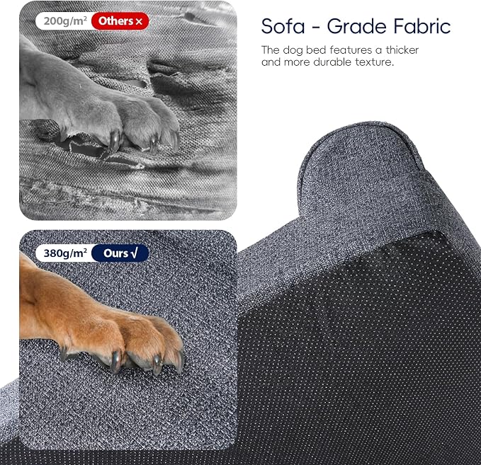 Sytopia Indestructible Chew Proof Orthopedic Sofa Dog Bed for Extra Large Dogs 42x30 Inch, XL Waterproof Foam Pet Couch Bed with Sides, Egg Crate Foam Dog Bed with Washable Removable Cover, Dark Grey