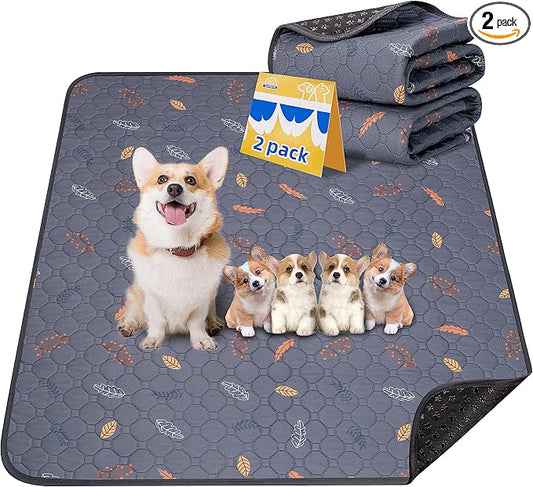 Sunheir 2-Pack Extra Large Reusable Dog Mat for Floor, Dog Playpen, Non-Slip Waterproof Pee Pads, Super Absorbent Washable Pee Pads for Dogs, Pet Whelping Pads, Crate, Potty Training - 36" x 48"