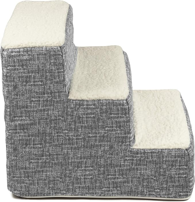 Majestic Pet 3 Step Portable Dog Stairs for Small Dogs to get on Bed Supports 25 lbs or Less – Dog Steps for High Bed with Machine Washable Cover – Pet Stairs for Cats Palette Heathered Light Black