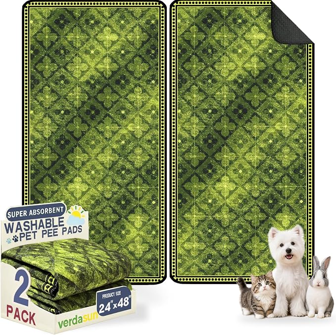 Washable Pee Pads for Dogs, Reusable Puppy Potty Training Pads, Ultra-Absorbent Thick Waterproof Leak-Proof Non-Slip Pads & Mat for Crate, Playpen, Floor, Whelping & Housebreaking , 2 Pack 24"x48"