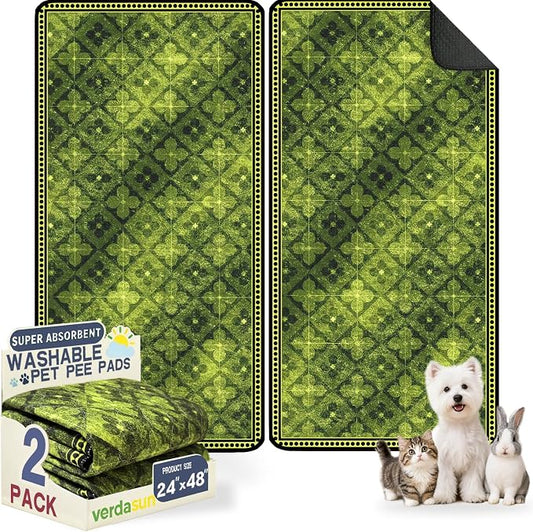 Washable Pee Pads for Dogs, Reusable Puppy Potty Training Pads, Ultra-Absorbent Thick Waterproof Leak-Proof Non-Slip Pads & Mat for Crate, Playpen, Floor, Whelping & Housebreaking , 2 Pack 24"x48"