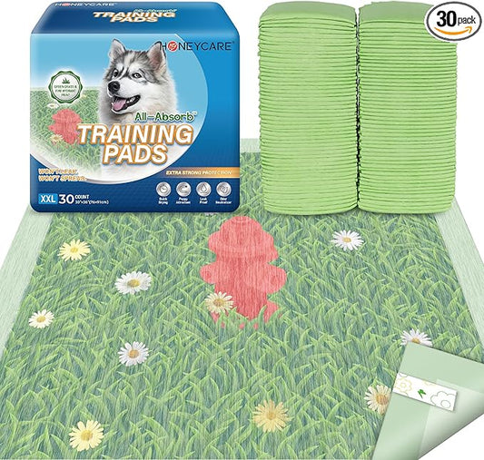 HONEYCARE Dog Training Pads with Grassfield & Fire Hydrant Printing丨Eliminating Urine Odor Puppy Pads 丨 XXL Premium Dog Pee Pads (30Count, 30x36 inch)
