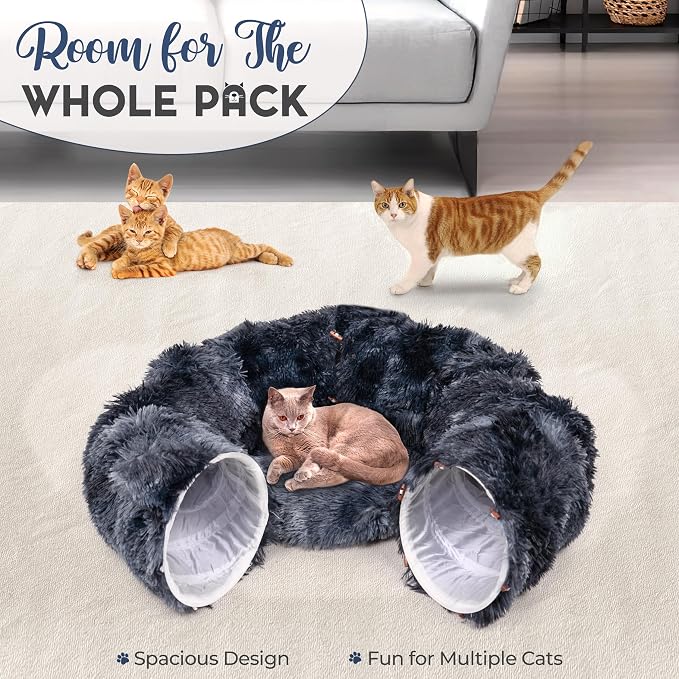 Cat Tunnel Bed with 8 Spring Toys - Plush Peekaboo Cat Cave for Indoor Pets - Versatile Cat Donut Tunnels for Indoor Cats- Foldable Kitten Bed Tunnel
