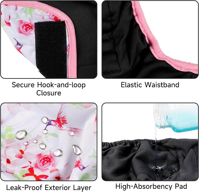 Paw Legend Washable Reusable Female Dog Period Diapers for Heat Doggie Puppy Diapers for Female Dogs (3 Pack, Flower, Small)