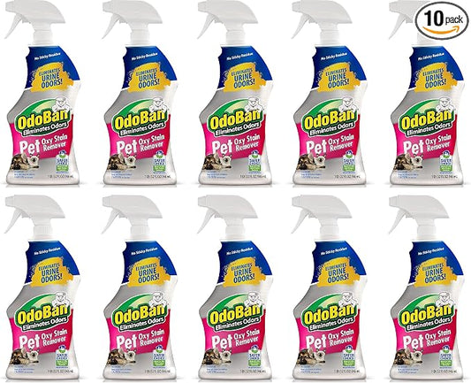 OdoBan Pet Solutions Oxy Stain Remover, Pet Stain Eliminator, Made in the USA, 10-Pack, 32 Ounce Spray Each