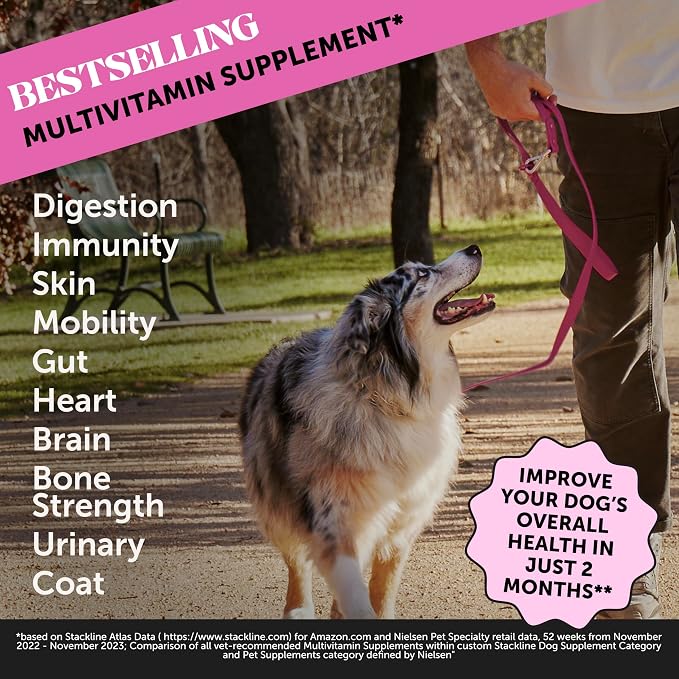Omega 3 Fish Oil & Multivitamin Virtual Bundle: Wild Caught Omega 3 Supplement & Dog Vitamins with Glucosamine for Skin and Coat (32oz & Peanut Butter 90 ct)