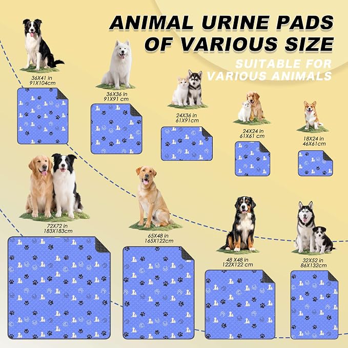 WanpeeGoo Washable Pee Pads, Puppy Pee Pad for Dogs, 2 Pack Absorbent Reusable Training Dog Pads Pet Puppy Pads, Non-Slip Potty Pads for Whelping, Playpen, Crate, Bed, Blue 36"x36"