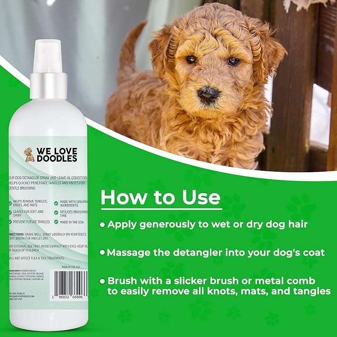 We Love Doodles Dog Eye Wipes & Dog Detangler Spray Bundle - Pre-Soaked Eye Wipes for Dogs, Tear Stain Remover for Dogs, Pet Eye Wipes, Dog Detangling Spray, Dematting Spray for Dogs, Tangle Remover