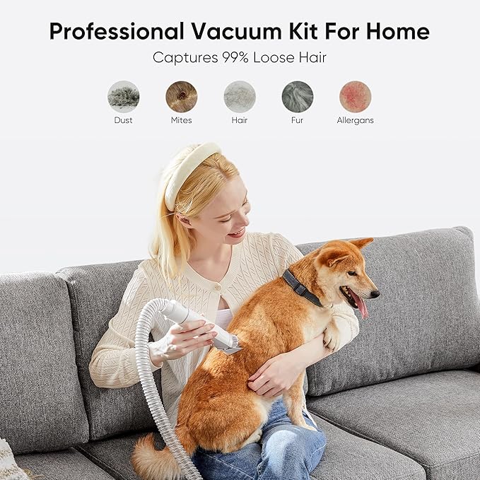 NEWBULIG Pet Grooming Vacuum Kit, 2.5L Dust Cup, 3 Suction Modes and 5 Groomer Tools, Dog Clippers with Cordless Low Noise for Cats, Dogs Other Animals Hair Trimmer