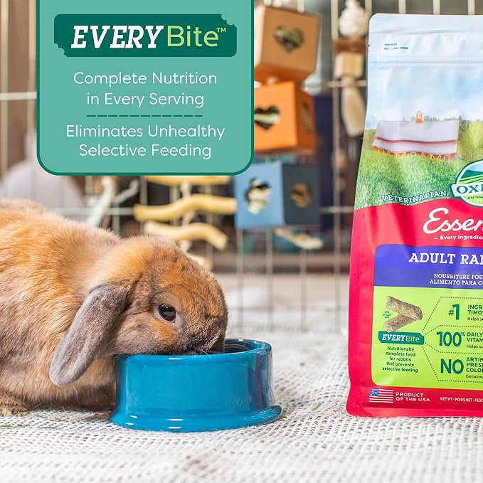 Oxbow Essentials Rabbit Food, Adult, with Timothy Hay for Rabbit, Pet Pellets with Vitamins & Minerals, Small Animal Pet Products, Bunny Food, Made in USA, High Fiber, 10 lb. Bag