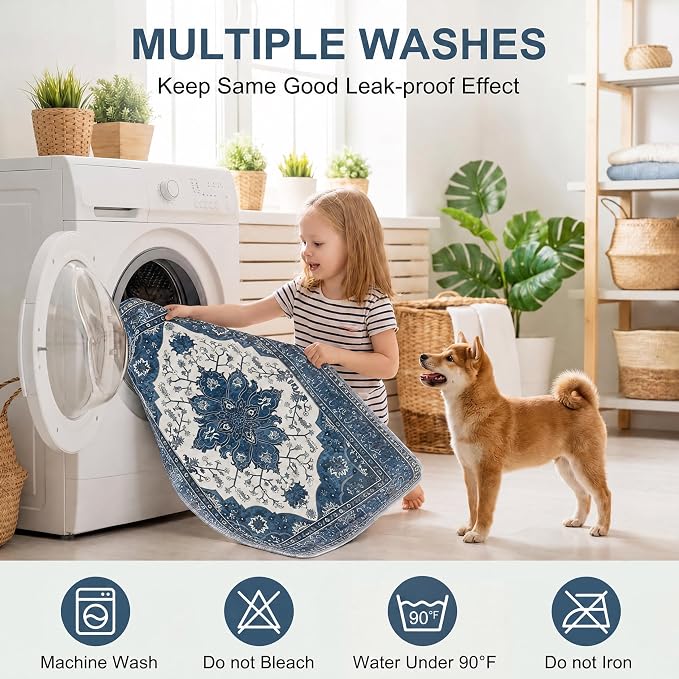 Washable Pee Pads for Dogs,Great Urine Absorbent Reusable Puppy Training Pads,Waterproof,Leak-Proof & Non-Slip Potty Pads for Whelping,Crate,Playpen,Bed.(Dark Navy Floral,36"x36")