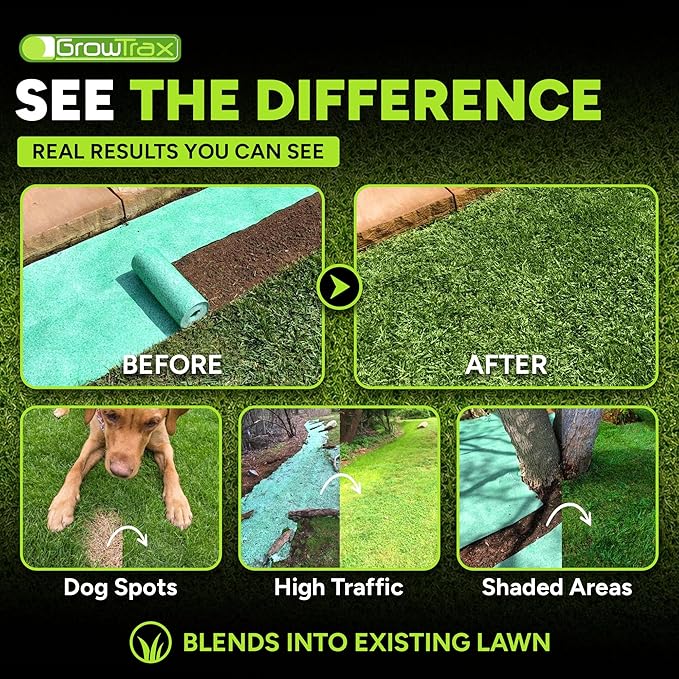 Growtrax Biodegradable Grass Seed Mat, Year Round Green - 50 Sq Ft Quick Fix Roll - Growing Solution for Lawns, Dog Patches and Shade - Just Roll Water & Grow -Not Fake or Artificial Grass