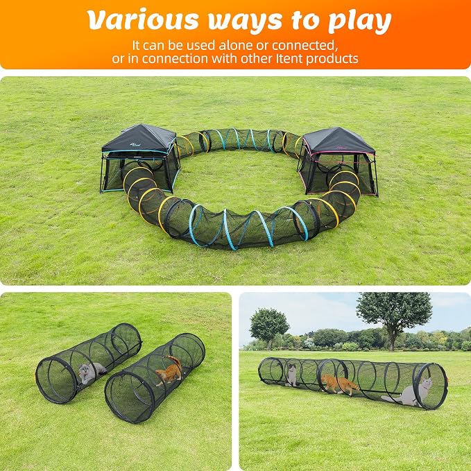 Cat Play Tunnel-for Indoor and Outdoor, Cat Play House, Cat Enclosures Easy to Connect with Two Zipper Doors,Product Size 59'' x 18'',2pcs /Set,Black,2 Packs