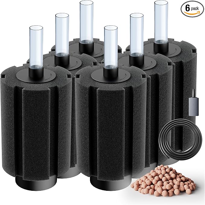 80-150 Gal Aquarium Sponge Filter with Ceramic Media and Bubble Diffuser Ultra Quiet Fish Tank Filters fit Breeding Fry Betta Shrimp Fish Tank (Large(6 Pack) for 80-150 Gal)