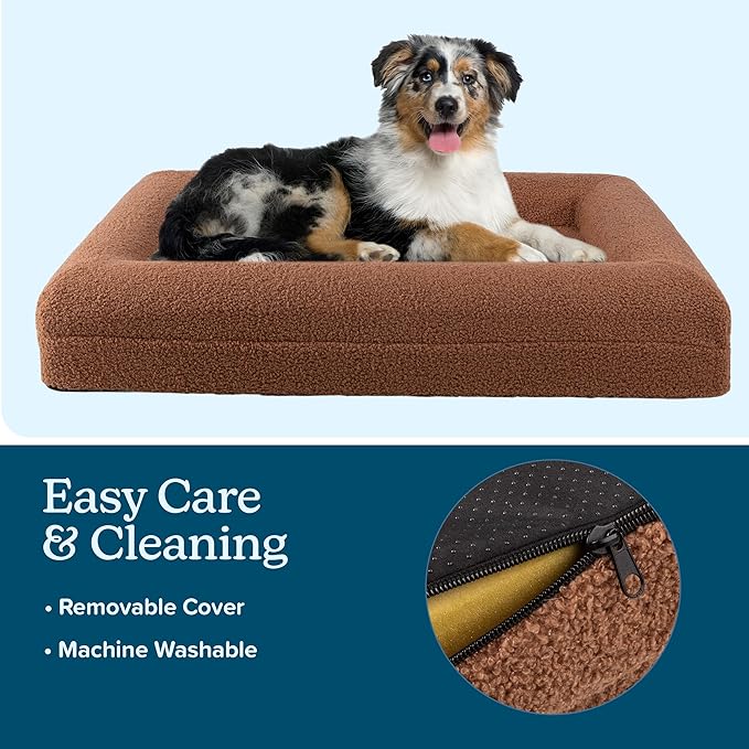 Orthopedic Dog Bed - 33in Medium Dog Bed with Supportive Bolster, Nonslip Bottom, and Removable Washable Cover - Memory Foam Puppy Bed for Medium Dogs - Dog Products by PETMAKER (Brown)