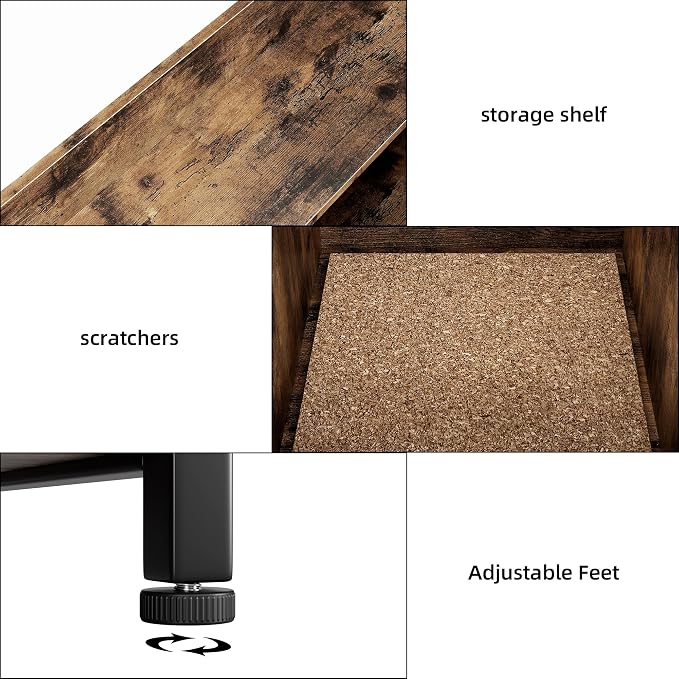 GAOMON Litter Box Enclosure with Shelves, Large Hidden Litter Box with Doors, Indoor Tall Litter Box Furniture, Cat Wooden Washroom Furniture with Scratching Pad, Pet Storage Cabinet, Rustic Brown