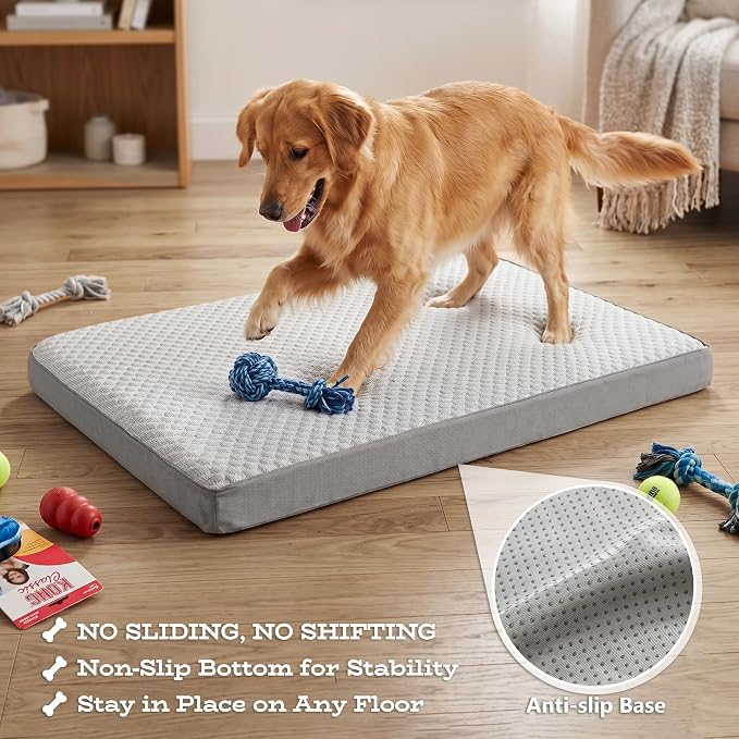 WDCOZY Orthopedic Cooling Dog Bed for Large Dogs, Q-Max>0.4 Breathable Summer Pet Mat with High Density Memory Foam, Removable Washable Cover, Non-Slip Dog Crate Bed for Pets Up to 60 lbs，36x23 Inch