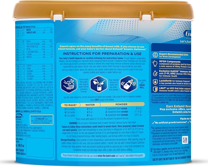 Enfamil Optimum (Enspire), Our Closest Formula to Breast Milk, Immune-Supporting Lactoferrin and Brain-Supporting DHA Baby Formula, 20.5 Oz, Pack of 4