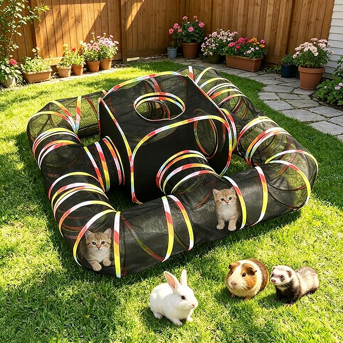 CypherX Outdoor Rainbow Cat Enclosure, 5 in 1 Portable Cat Tents for Outside Cage Free Outside Pet Enclosure Cat Tunnel Outdoor Playground for Indoor Cats and Small Animals