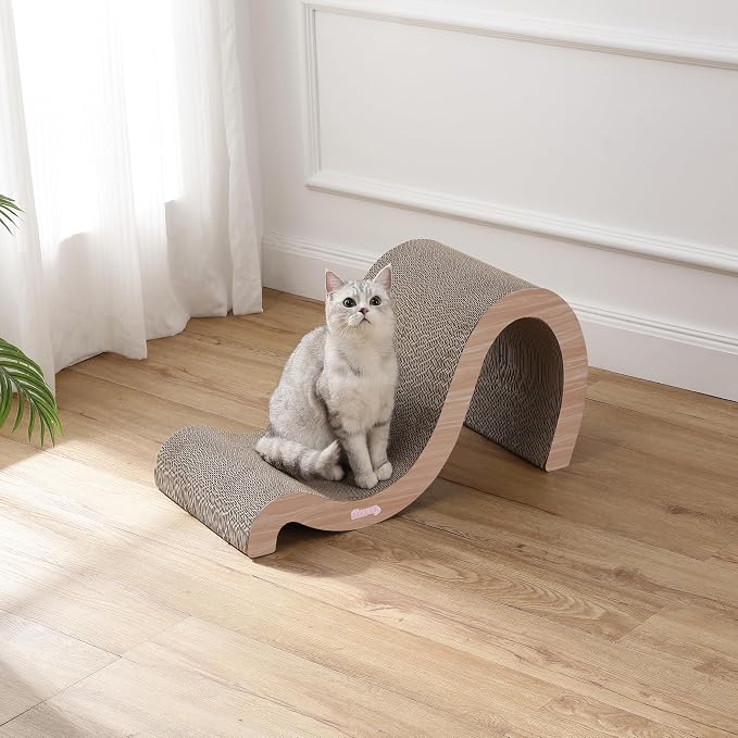 CSR1013C Kona 27" Modern Cardboard Double-Sided Wave Cat Scratcher with Catnip, Oak Wood