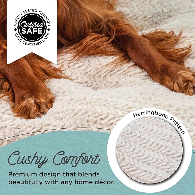 Best Friends by Sheri Comfy Crate Sleeper Mat – Plush Low-Pile Dog Bed, 42" x 28", XL & XXL Crates, Up to 100 lb Dogs, Machine Washable, Herringbone Pattern, Oyster