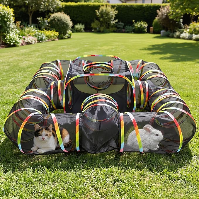CypherX Outdoor Rainbow Cat Enclosure, 5 in 1 Portable Cat Tents for Outside Cage Free Outside Pet Enclosure Cat Tunnel Outdoor Playground for Indoor Cats and Small Animals
