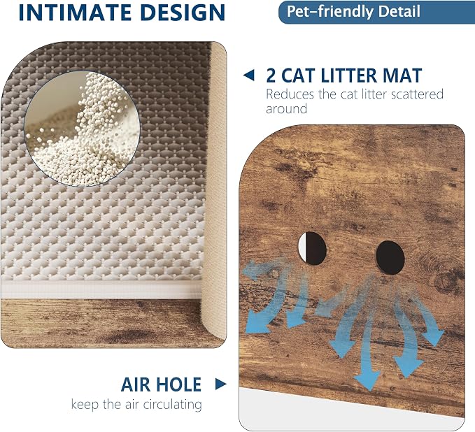 Cat Litter Box Enclosure, Two-Story Wooden Hidden Litter Box Furniture with Scratching Post, Multi-Level Cat Washroom Cabinet for 2 Cats, Reinforced Wood Frame & Ventilated Design for Small Apartment