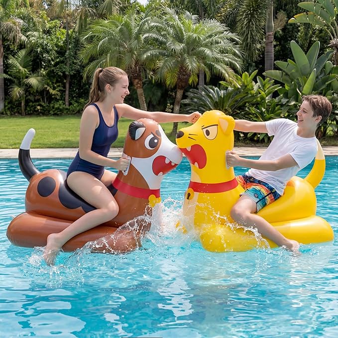 Sloosh Inflatable Pool Float Battle Game Set for Kids Adults-Includes 2 Giant Ride On Pool Toy Kitten & Puppy for Outdoor Swimming Party Family Activities