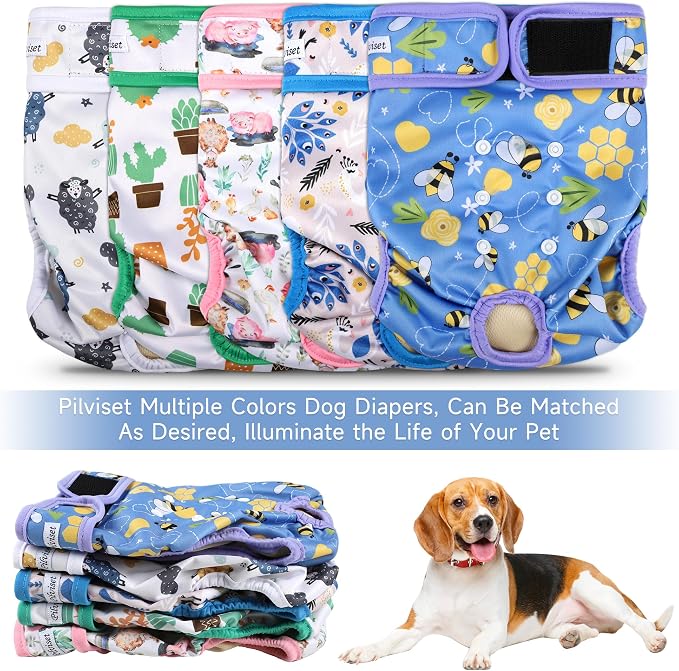 Dog Diapers Female 5pcs,Reusable Dog Doggie Puppy Doggy Diapers Female, Period Panties in Heat, Lamb, Large