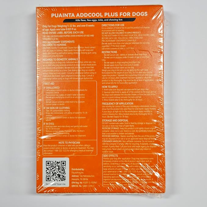 Puainta Addcool Plus Flea and Tick Prevention for Small Dogs & Puppies, Professional Topical Treatment, 3 Monthly Doses, Fast-Acting Waterproof Dog Flea Drops (5-22 lbs)