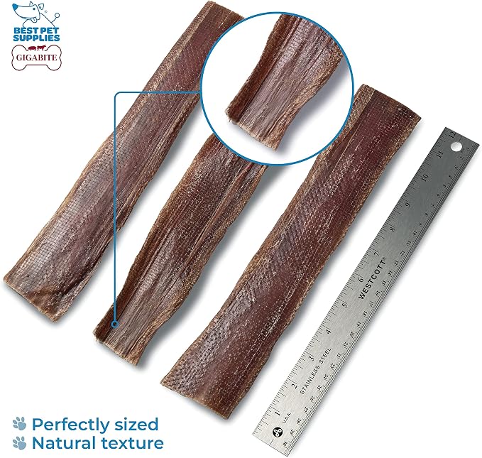 GigaBite Beef Esophagus Dog Treats - Natural Gullet Sticks for Dogs, High Protein Single Ingredient Dog Chews, Rawhide Free Dental Dog Treats for All Dog Breeds - Strips (10 inch), Pack of 18