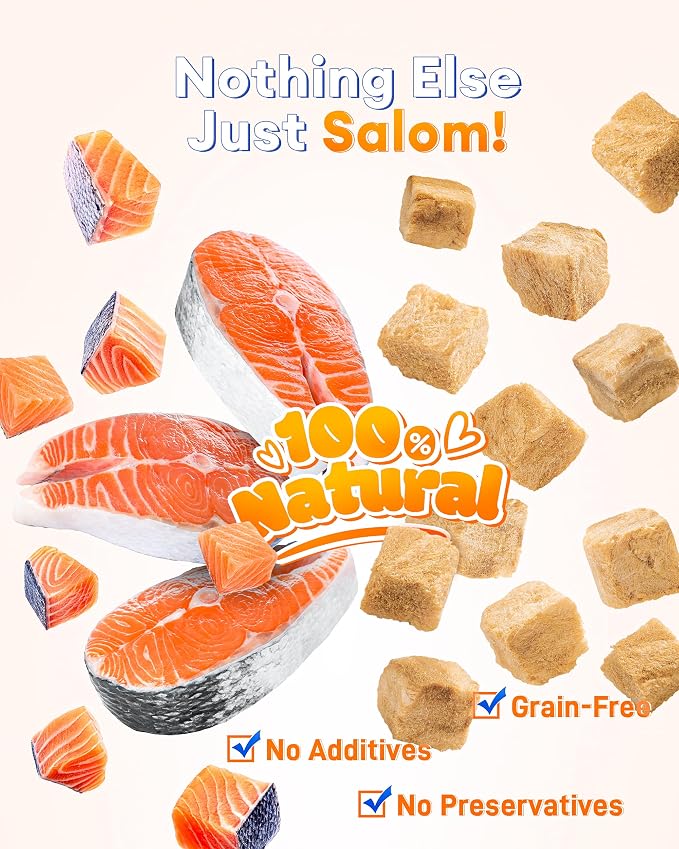Freeze Dried Salmon Treats for Dogs & Cats – 10.58 oz, Single Ingredient, High-Protein, Natural High Value, Grain-Free, Healthy Pet Training Treats or Food Topper