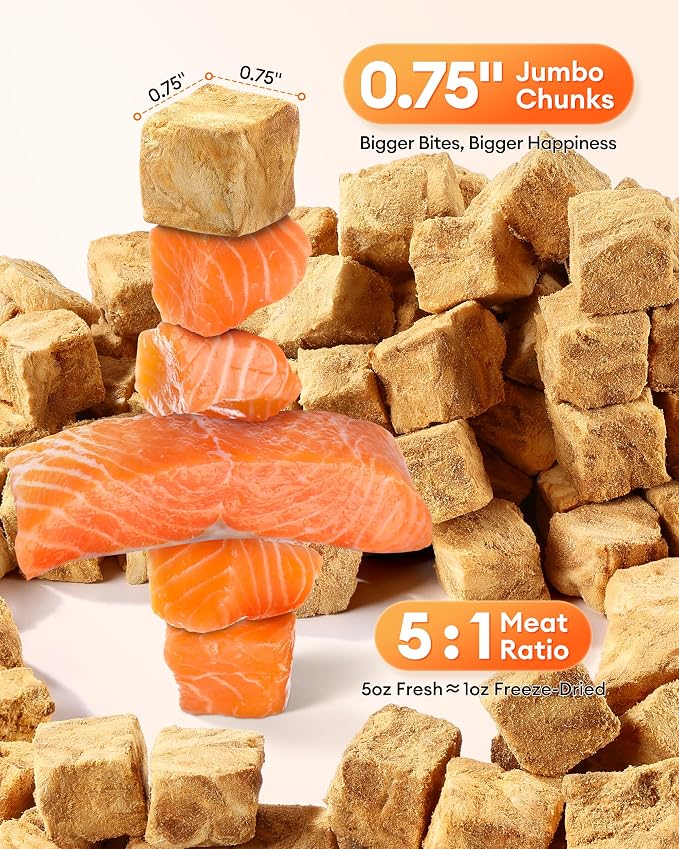 Freeze Dried Salmon Dog Treats-100% Wild-Caught Single Ingredient, Whole-Cut Large Pieces–Grain-Free, High Protein Low Calorie, Omega-3 for Skin & Coat, Training Treats for All Dogs(11oz)
