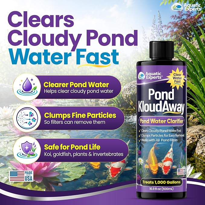Pond KloudAway Pond Water Clarifier – Clears Cloudy Pond Water, Clumps Particles for Easy Removal, 1 Liter, Aquatic Experts