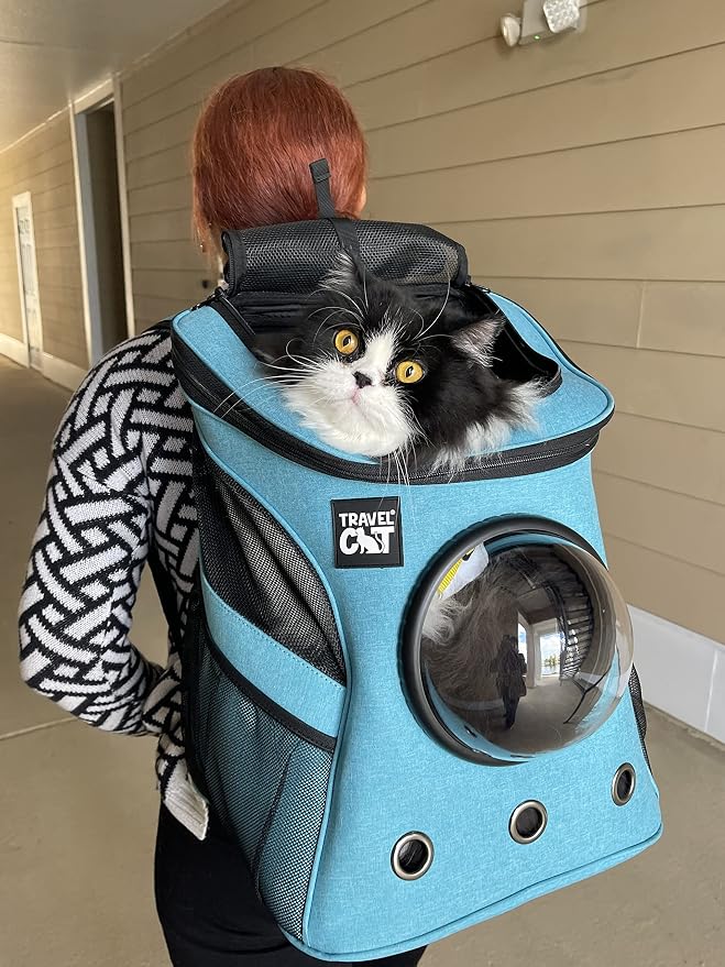 Fat Cat Backpack Carrier & Collapsible Hideaway Cat Bed Set – Airline Approved Carrier with Space Capsule Window and Cozy, Convertible Cat Cave for Travel and Home