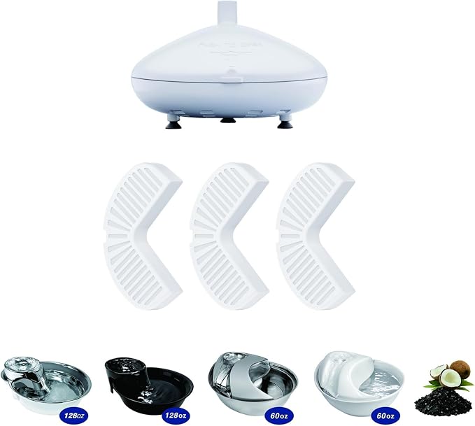 1 Pump Housing + 3 Replacement Filters Kit, Compatible with Pioneer Raindrop Stainless Steel & Big Max Ceramic Cat Dog Water Fountains, L-Shape Cartridge, Easy Install, Activated Carbon Filters