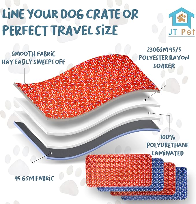Guinea Pig Cage Liner - Pack of 4 Washable Pee Pads for Dogs, Smooth Fleece Guinea Pig Bedding for Cage & Crates, Reusable & Waterproof Puppy Pee Pads - 47x24 Inches, Red Blue Piggies