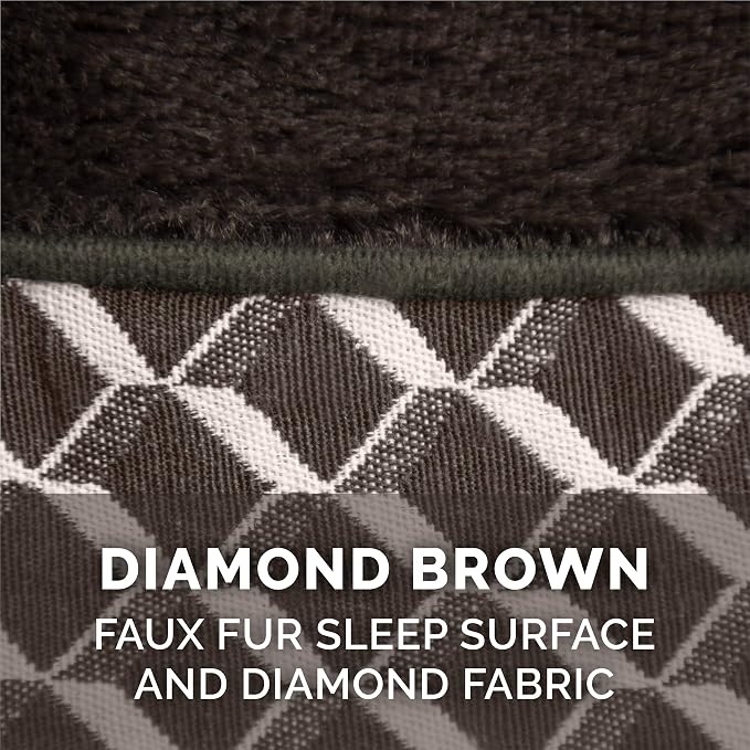 Furhaven Memory Foam Dog Bed for Medium/Small Dogs w/ Removable Bolsters & Washable Cover, For Dogs Up to 35 lbs - Plush & Woven Decor Comfy Couch Sofa - Diamond Brown, Medium