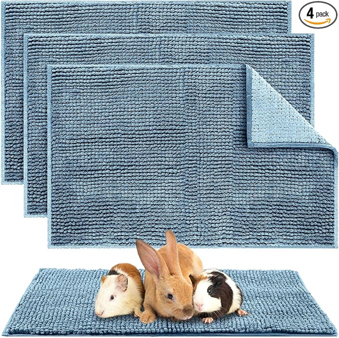 Amylove 4 Pcs Guinea Pig Cage Liner 16 x 24 Inch Washable Chenille Pee Pads Pet Dog Cat Bedding Training Mat Reusable for Small Animals Puppy Bunny Hamster Chinchilla