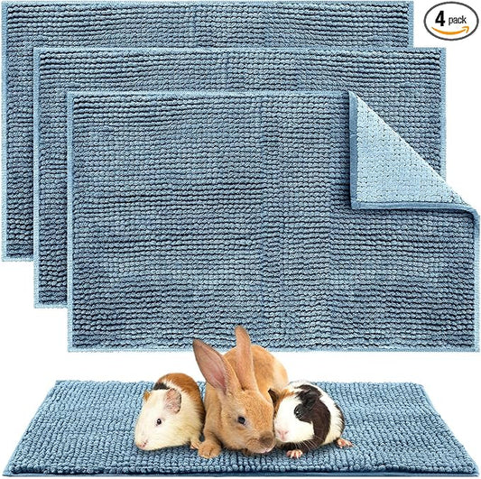 Amylove 4 Pcs Guinea Pig Cage Liner 16 x 24 Inch Washable Chenille Pee Pads Pet Dog Cat Bedding Training Mat Reusable for Small Animals Puppy Bunny Hamster Chinchilla
