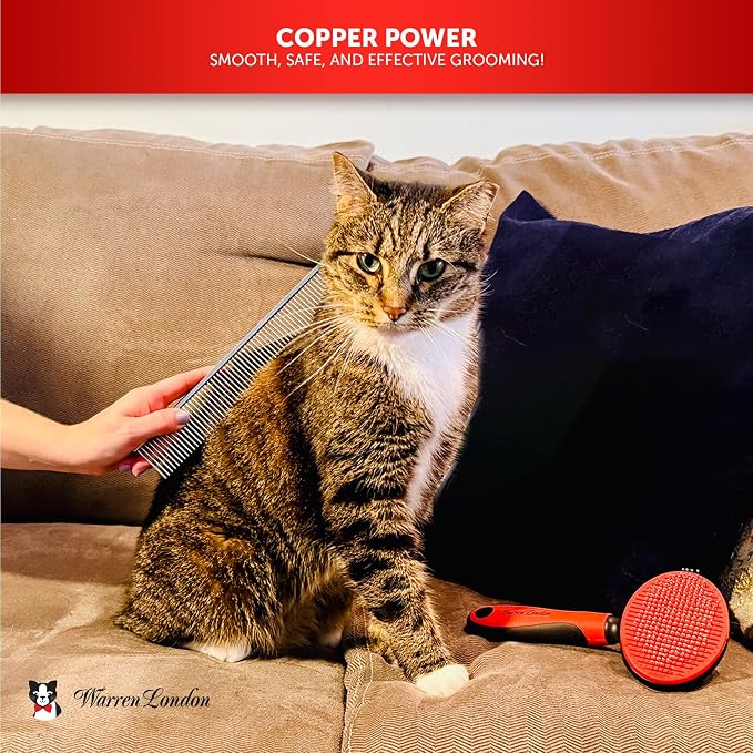 Warren London Cat DeMatter Pro Max | 9" Copper Grooming Comb for Cats | Detangles Mats, Knots & Loose Fur – Gentle, No-Pull Design for Long, Thick, or Tangled Coats | Professional Cat Grooming Tool