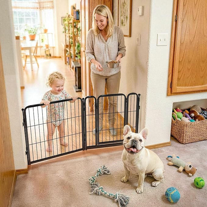 FXW Dog Gate Extra Wide Designed for Indoor Use, Adjustable Width Up to 46-inch Wide (24" H 2 Wire Panels for Puppies and Small Dogs), Black