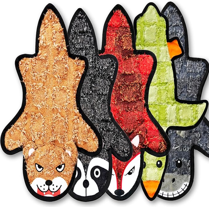 Jalousie 5 Pack Ultra Tough No Stuffing Squeaky Dog Toys for Large Dogs No Mess Interactive Durable Plush Chew Toy Indestructible Dog 6 Layers (5 Pack Ultra Tough Canvas Oxford, Large to XLarge)